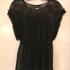 Black Lace Shoulder Peplum Top